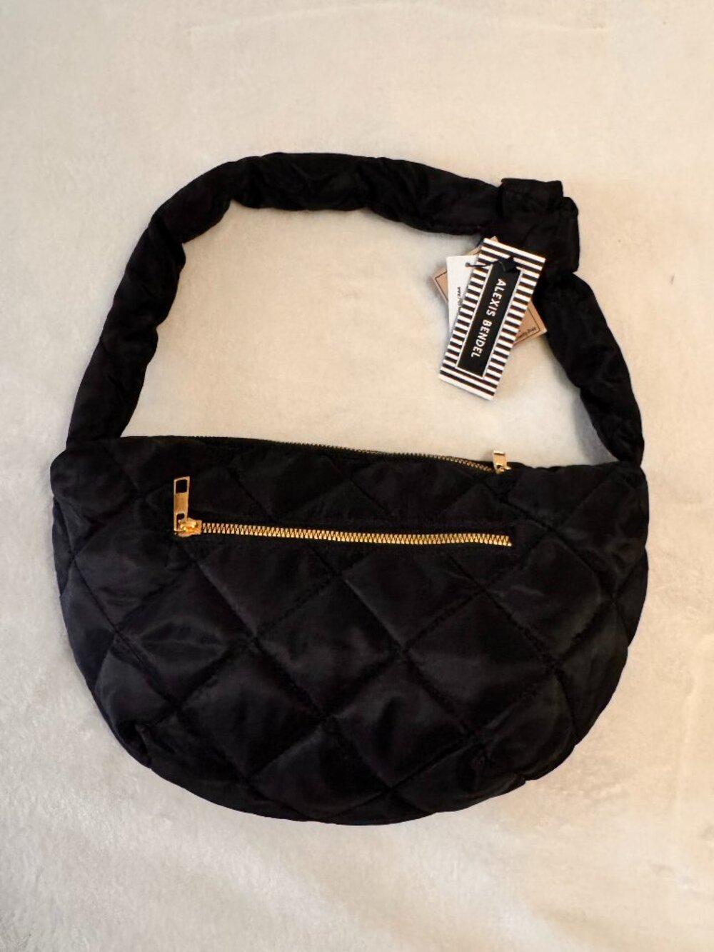 Alexis Bendel Black Quilted Shoulder Bag Gold Zip NWT